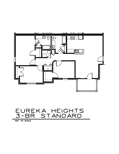 Floor plan for 3 beds, 2 baths, 1150 sqft